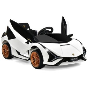 Carrinho elétrico infantil Lamborghini 12V com controle remoto 2.4G, velocidade de 3 a 5 km/h, com MP3, branco.