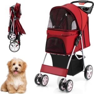 Carrinho de bebê duplo 4 em 1 para animais de estimação com transportadora removível para gatos - bege