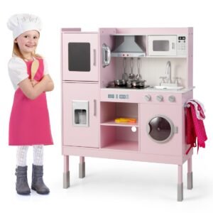 Cozinha de brinquedo para crianças com 16 acessórios - Rosa