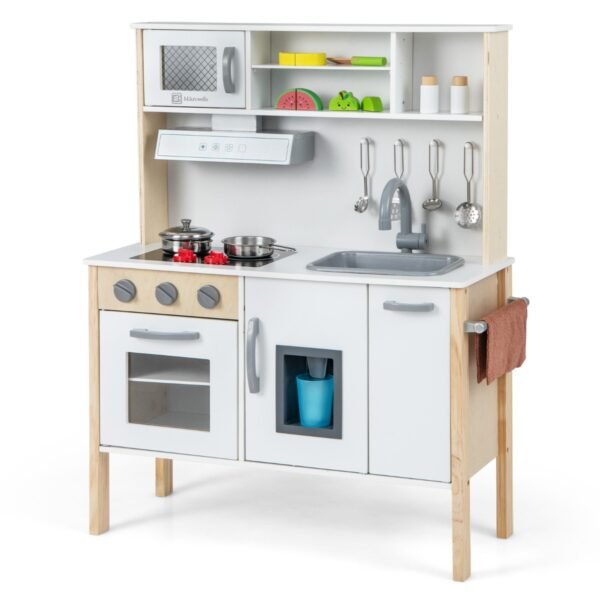 Conjunto de cozinha de madeira para brincar de faz-de-conta, ideal para crianças pequenas - Branco