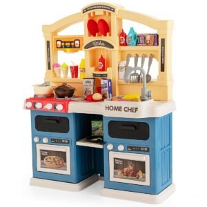 Conjunto de cozinha de brinquedo com 69 peças, luzes e sons realistas - Azul