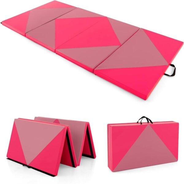 Tapete de ginástica dobrável em couro PU de 240 cm - Rosa