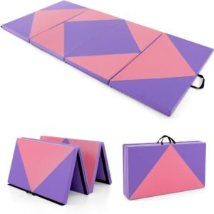Tapete dobrável e macio para ginástica e ioga, portátil, 240 x 117 x 5 cm, roxo.