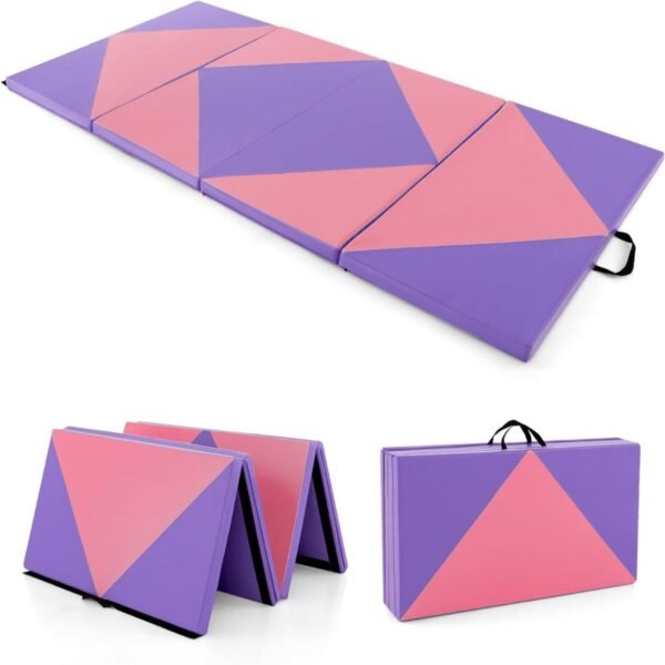 Tapete dobrável e macio para ginástica e ioga, portátil, 240 x 117 x 5 cm, roxo.