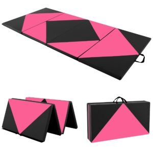 Tapete de ginástica dobrável em couro PU de 240 cm - Rosa e Preto