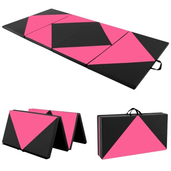 Tapete de ginástica dobrável em couro PU de 240 cm - Rosa e Preto