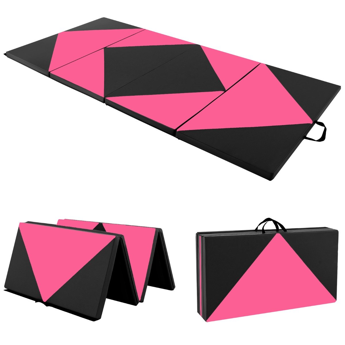 Tapete de ginástica dobrável em couro PU de 240 cm - Rosa e Preto