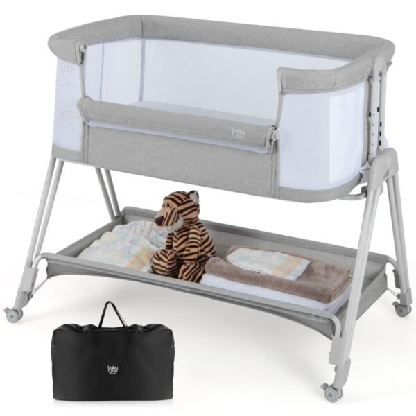 Berço portátil para bebê com 7 alturas ajustáveis ​​- Cinza
