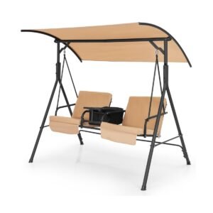 Cadeira de balanço para varanda com toldo ajustável - Bege