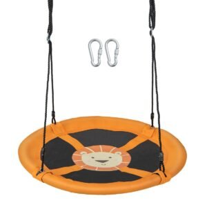 Balanço de árvore redondo de 40 polegadas com cordas ajustáveis ​​e mosquetões - Amarelo