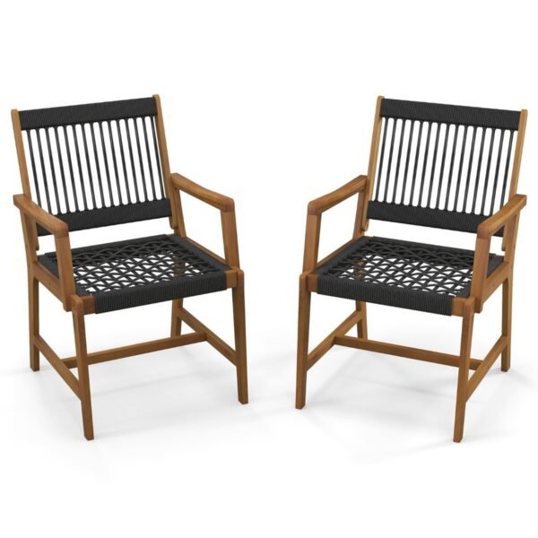 Conjunto de 2 cadeiras de jantar para pátio em madeira de acácia com apoios de braço para jardim/quintal.