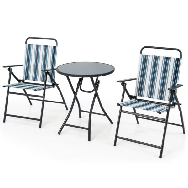 Conjunto de 3 cadeiras dobráveis ​​para exterior, portáteis e confortáveis.