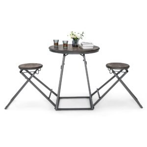 Conjunto de mesa de jantar de 3 peças com 2 banquetas dobráveis ​​para espaços pequenos - Cinza