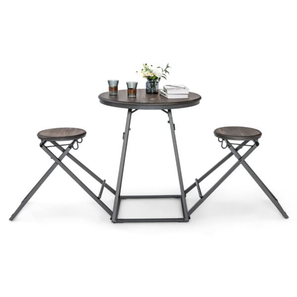 Conjunto de mesa de jantar de 3 peças com 2 banquetas dobráveis ​​para espaços pequenos - Cinza