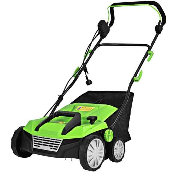 Aerador de gramado elétrico 1800W com 2 níveis de profundidade de trabalho, dimensões 106 x 58 x 110,5 cm (verde).