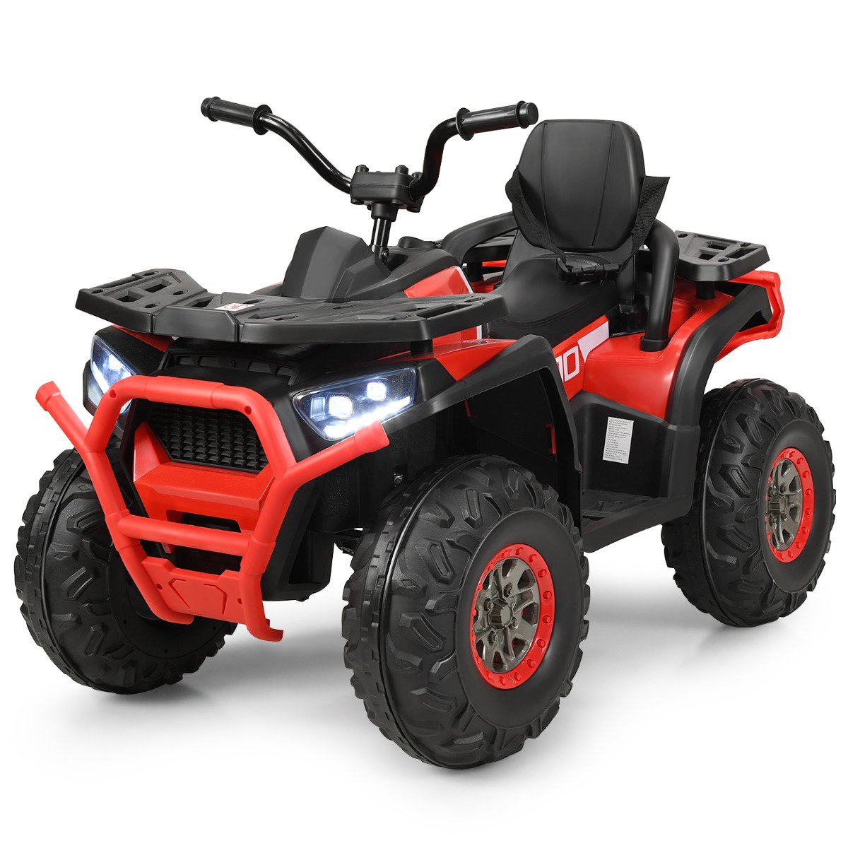 Quadriciclo elétrico infantil 12V com farol, 4 rodas, carro elétrico infantil para crianças a partir de 3 anos, vermelho
