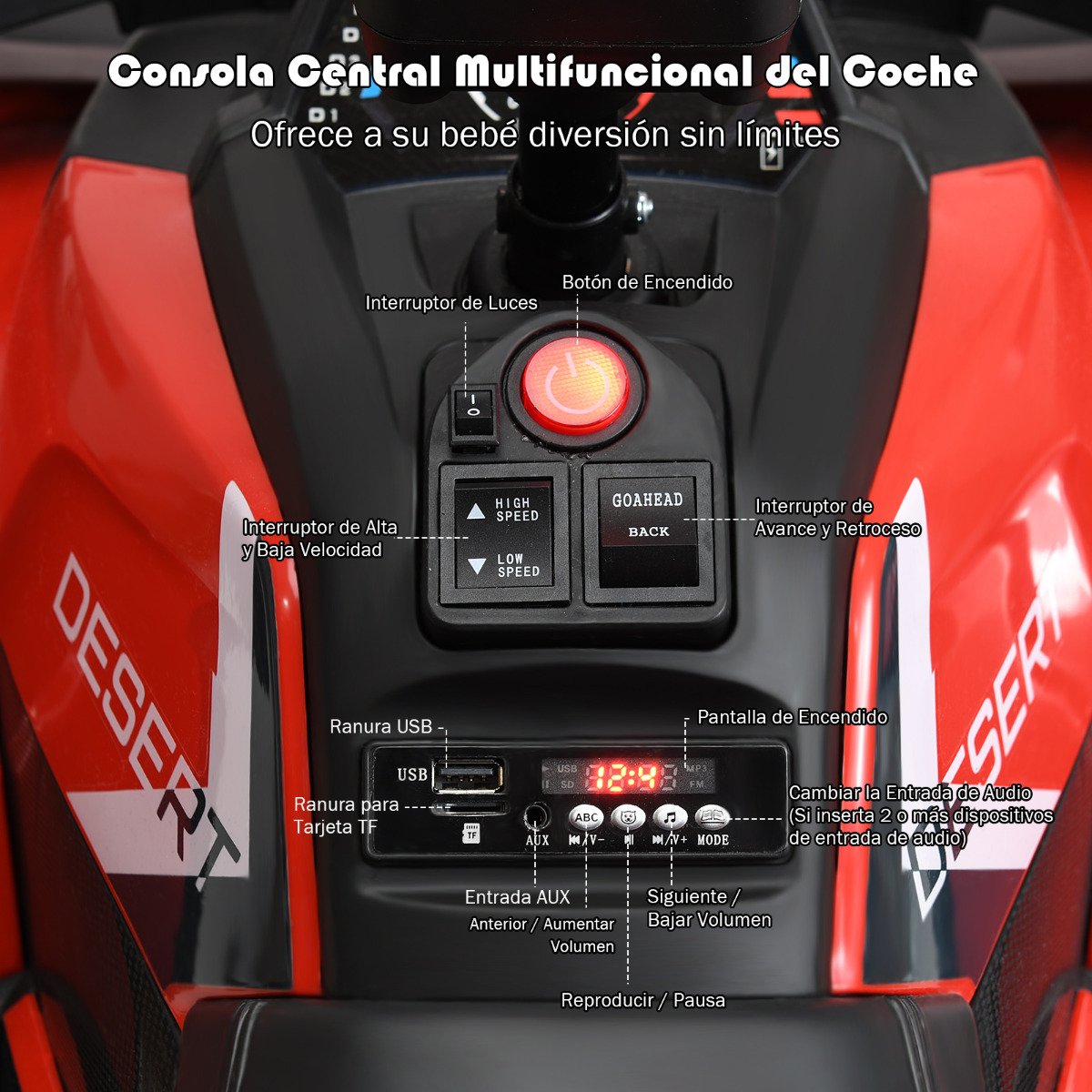 Quadriciclo elétrico infantil 12V com farol, 4 rodas, carro elétrico infantil para crianças a partir de 3 anos, vermelho - Image 4