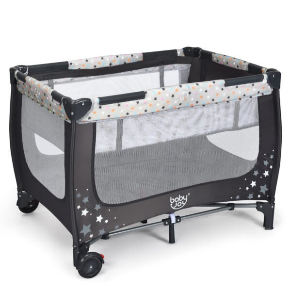 Berço tipo guarda-chuva para bebê com colchão, rodinhas e bolsa de transporte. Ideal para bebês de 0 a 36 meses. Carga máxima: 15 kg.