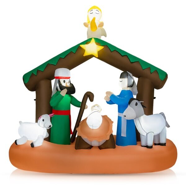 Decoração natalina inflável de 180 cm de altura, recriação do nascimento de Jesus com luzes de LED.