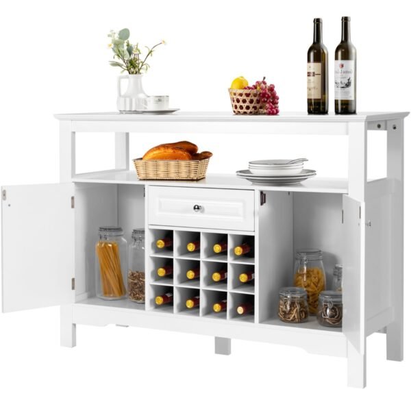Aparador Buffet para Vinhos, Bebidas e Café com Suporte Removível para Vinhos - Branco