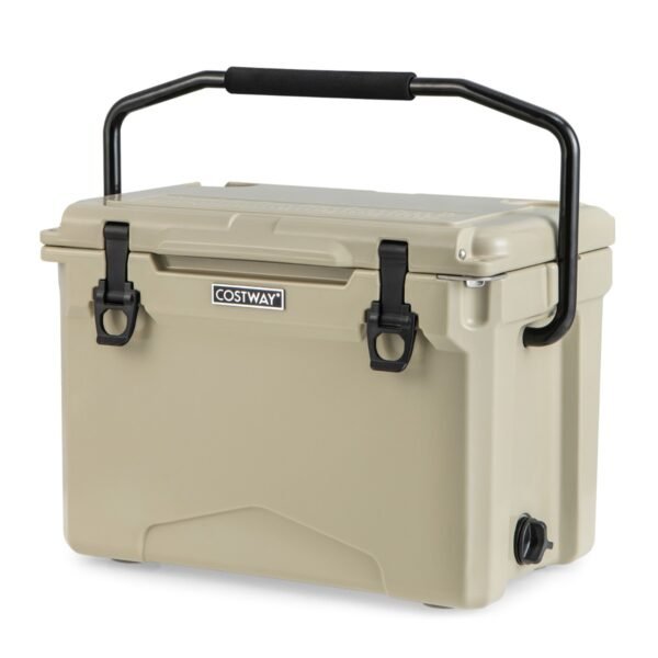 Caixa térmica rígida de 25 QT com alça de alumínio e porta-copos integrados - Bege