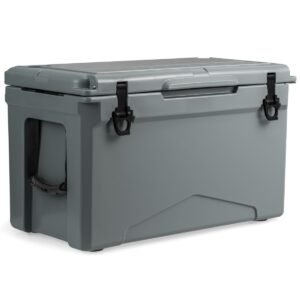 Caixa térmica portátil rotomoldada de 50 QT com porta-copos integrados - Cinza