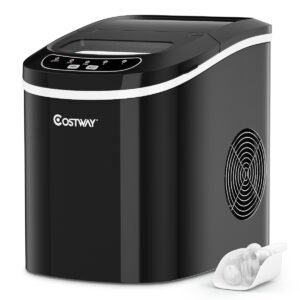 Máquina de gelo com pá para cubos de gelo inclusa. Preta, 25 x 36 x 33 cm.