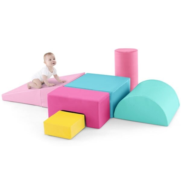 Conjunto de 6 peças para atividades de escalada e rastejamento em ambientes internos para crianças - Rosa