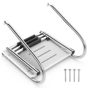 Escada telescópica de 3 degraus para barcos com plataforma de fibra de vidro e corrimãos.