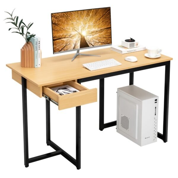 Mesa de computador de 48 polegadas com estrutura de metal e almofadas ajustáveis ​​- Natural