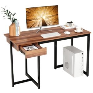 Mesa de computador de 122 cm (48") com estrutura metálica e almofadas ajustáveis ​​- Nogueira