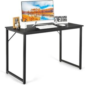 Mesa de estudo/escrivaninha moderna e minimalista com estrutura robusta em aço.