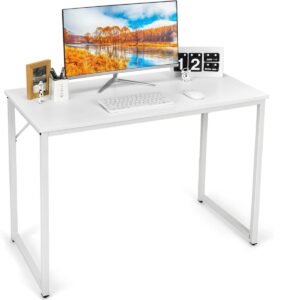 Mesa de computador pequena de 40 polegadas com estrutura metálica resistente - Branca