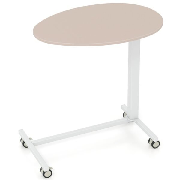 Mesa de escritório móvel com altura ajustável e rodízios com trava - Rosa e Branca