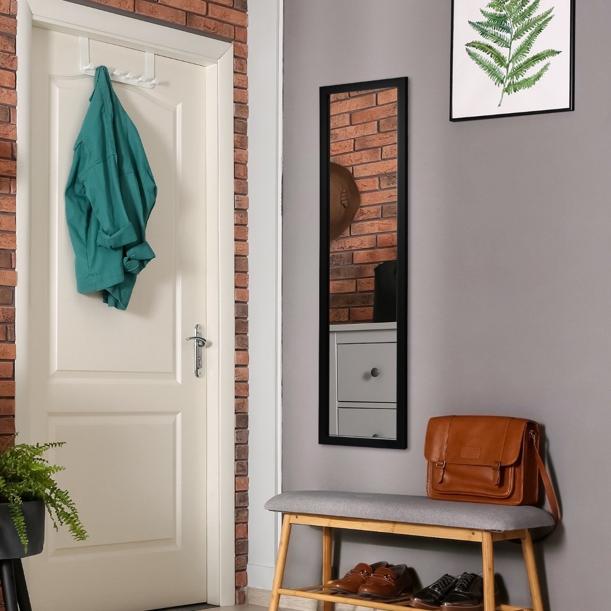 Espelho de corpo inteiro com ganchos para pendurar, preto, para quarto. - Image 2