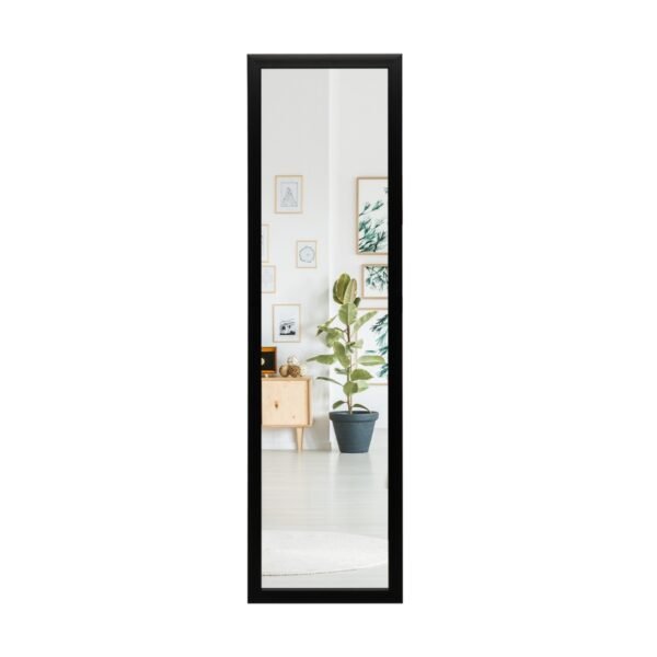 Espelho de corpo inteiro com ganchos para pendurar, preto, para quarto.