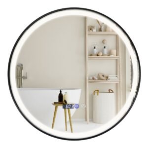 Espelho de banheiro iluminado com luz LED de 3 cores, função de memória e função antiembaçante.