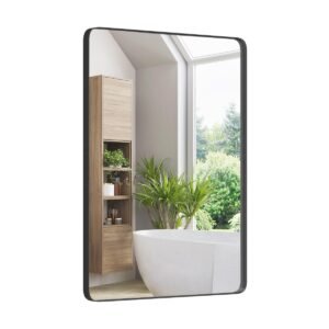 Espelho de banheiro, espelho de parede à prova de explosão, espelho de maquiagem para banheiro, 76,5 x 56 x 3 cm, prata