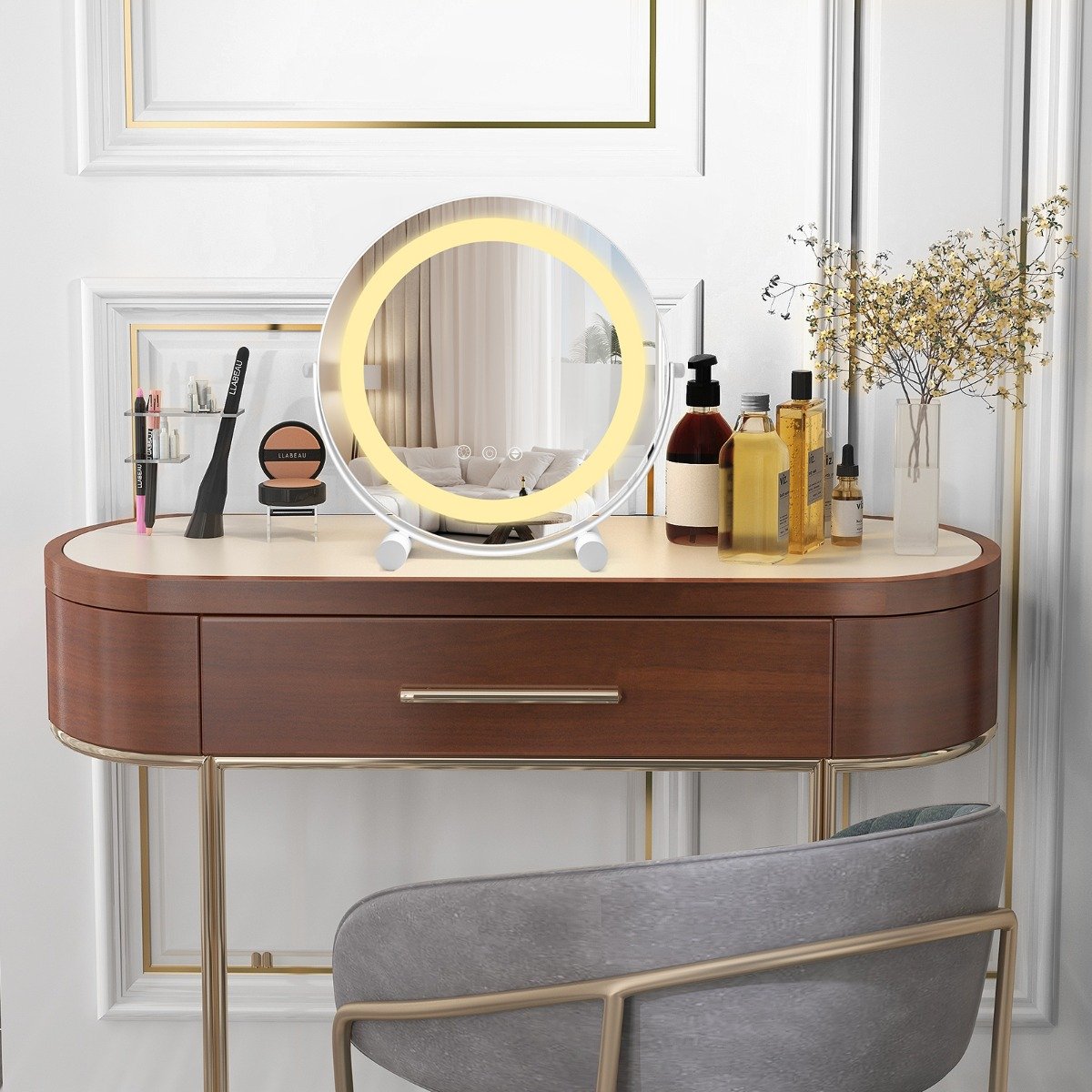 Espelho de maquilhagem com Ø 30 cm, intensidade regulável, iluminação, interruptor tátil e função de memória. - Image 2