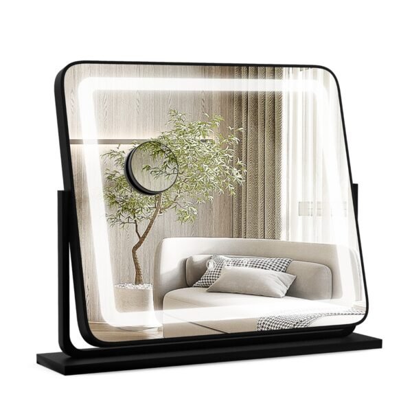 Espelho de mesa iluminado com LED, 56 x 12 x 48 cm, preto