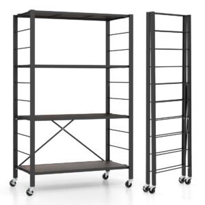 Estante dobrável de 4 níveis para ferramentas, cozinha e sala de estar - Preta