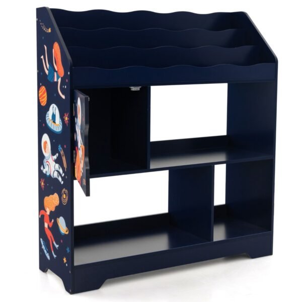 Organizador de brinquedos infantil com estante e armário de armazenamento - Azul Marinho