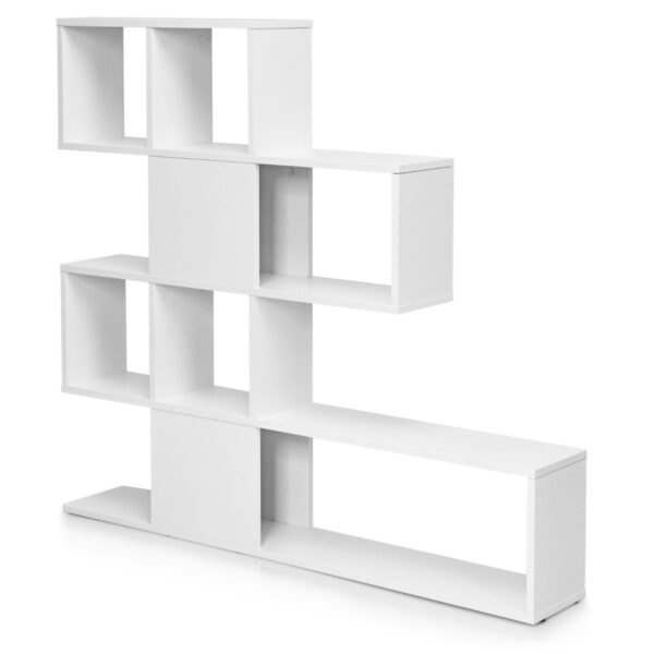Estante de livros em formato de escada com 5 níveis para livros e coleções.