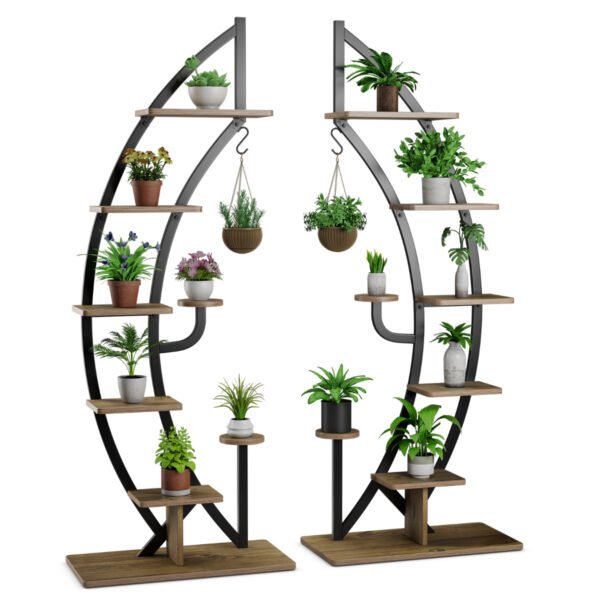 Suporte para plantas em formato de meia-lua com 6 níveis, em metal (2 unidades)