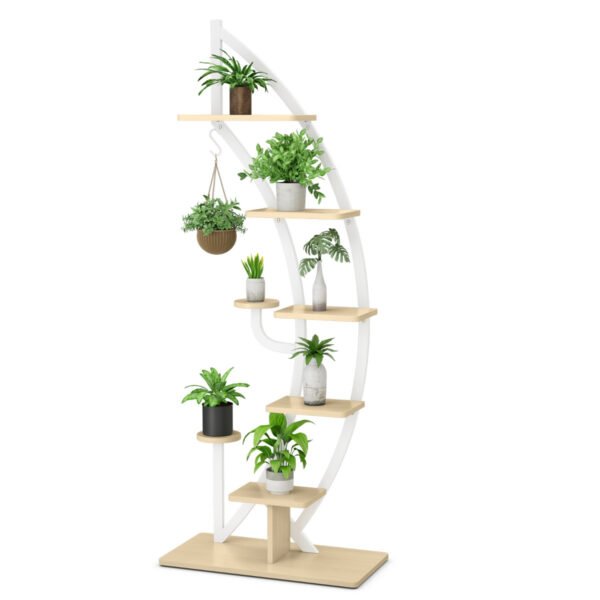 Suporte de metal para plantas com 6 níveis e 9 compartimentos, com gancho - Branco