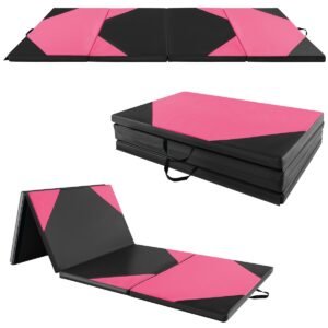 Tapete de exercícios dobrável de 3 m x 1,2 m x 5 cm com fecho de velcro - Preto e Rosa