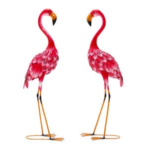 Conjunto de 2 estátuas de jardim em formato de flamingo para decoração.