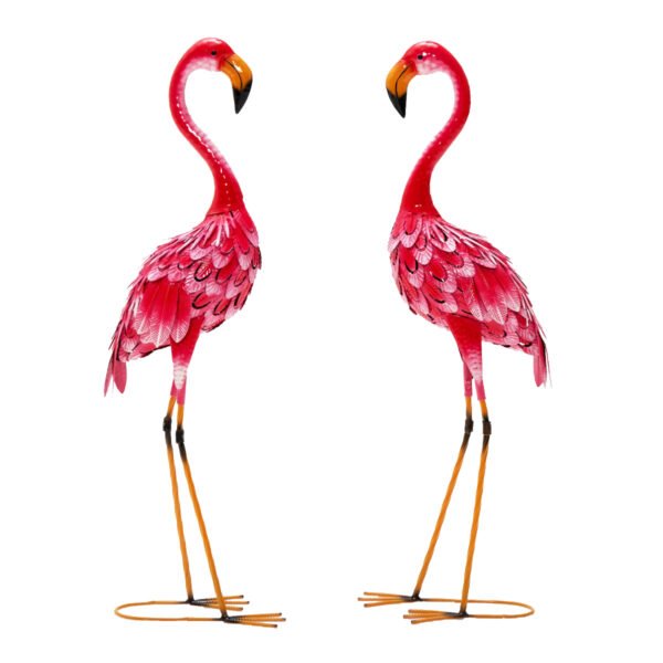 Conjunto de 2 estátuas de jardim em formato de flamingo para decoração.