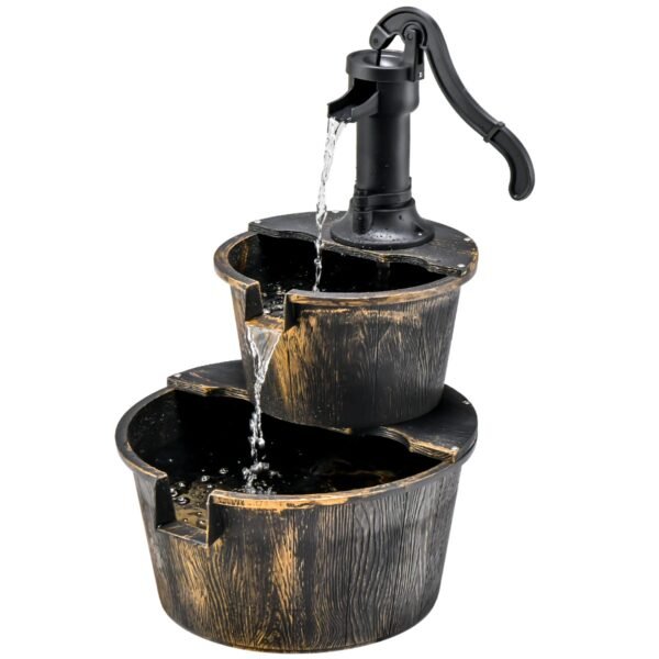 Fonte de jardim com bomba de água, estilo cascata rústica, 45,5 x 41 x 68 cm
