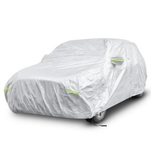 Lona impermeável para veículos, capa para carro com porta com zíper, 492 x 191 x 154 cm, prata